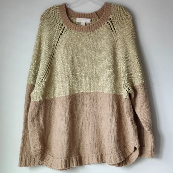 Michael Kors Women's Metallic Gold Accent Knit Long Sleeve Sweater XL A0057 - Picture 1 of 4